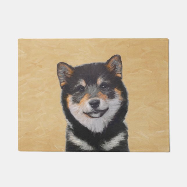 Shiba Inu (Black and Tan) Painting - Dog Art Doormat (Front)