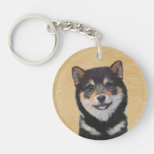 Shiba Inu (Black and Tan) Painting - Dog Art Key Ring
