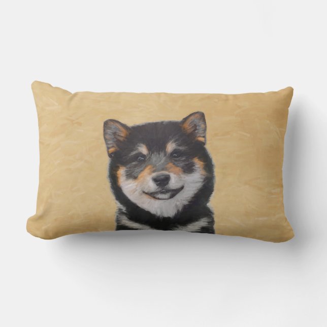 Shiba Inu (Black and Tan) Painting - Dog Art Lumbar Cushion (Front)
