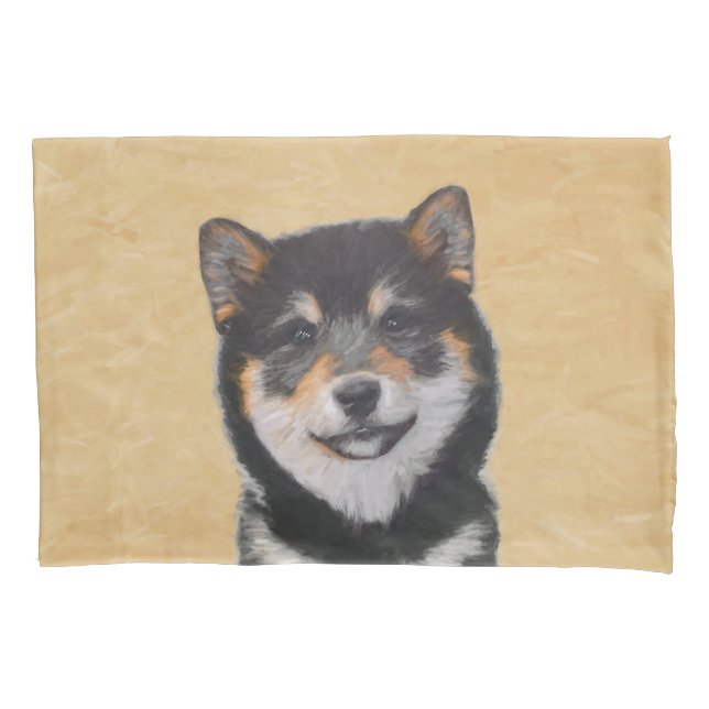 Shiba Inu (Black and Tan) Painting - Dog Art Pillowcase (Front)
