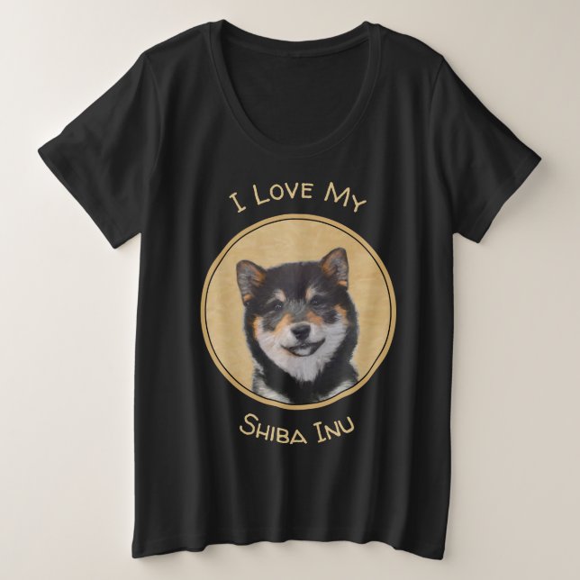 Shiba Inu (Black and Tan) Painting - Dog Art Plus Size T-Shirt (Design Front)