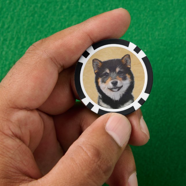 Shiba Inu (Black and Tan) Painting - Dog Art Poker Chips (Hand)