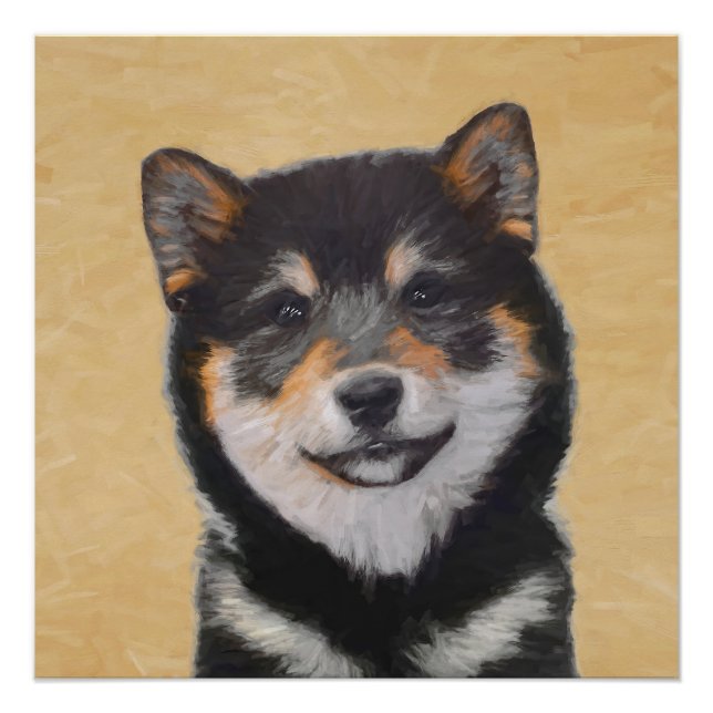 Shiba Inu (Black and Tan) Painting - Dog Art Poster (Front)