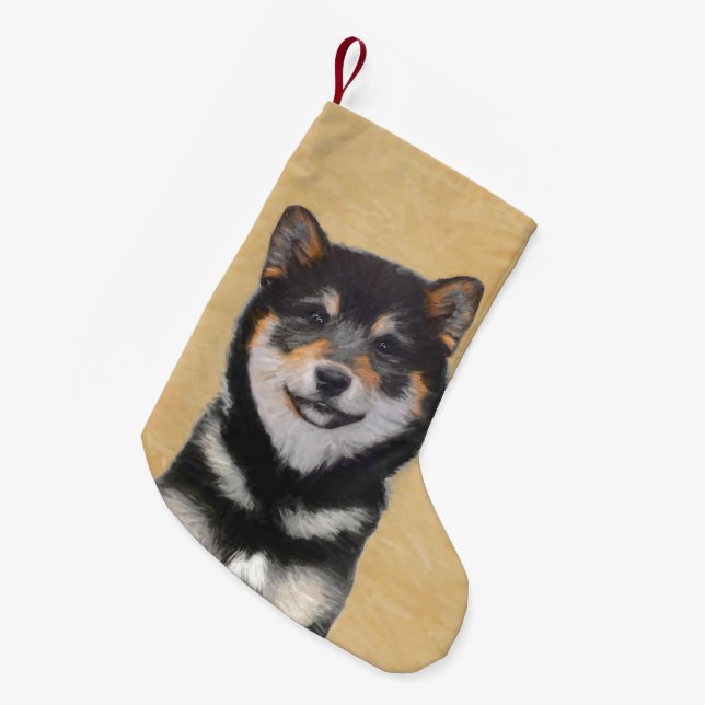 Shiba Inu (Black and Tan) Painting - Dog Art Small Christmas Stocking (Front (Hanging))
