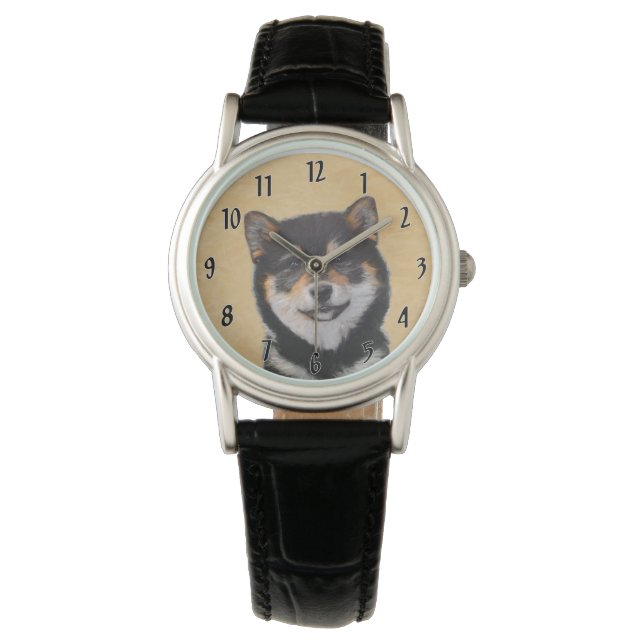 Shiba Inu (Black and Tan) Painting - Dog Art Watch (Front)