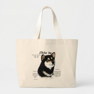 Shiba Inu (blk/tan) History Design Large Tote Bag