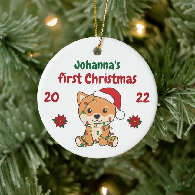 Shiba Inu Christmas Babys first Christmas Ceramic Tree Decoration (Tree)