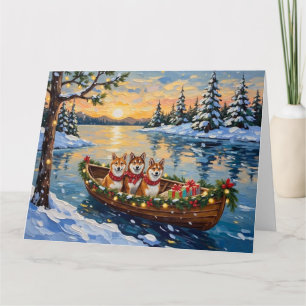 Shiba Inu Christmas Boat Holiday Card