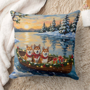 Shiba Inu Christmas Boat Holiday Cushion