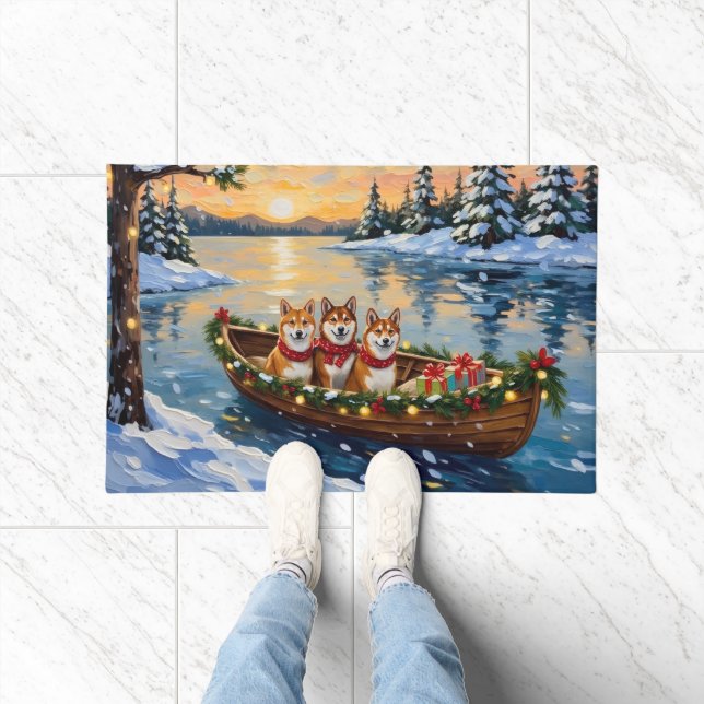 Shiba Inu Christmas Boat Holiday Doormat (Indoor)