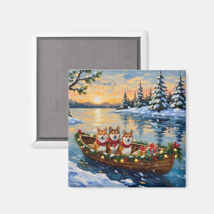 Shiba Inu Christmas Boat Holiday Magnet