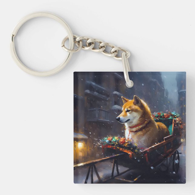 Shiba Inu Christmas Festive Season  Key Ring (Front)