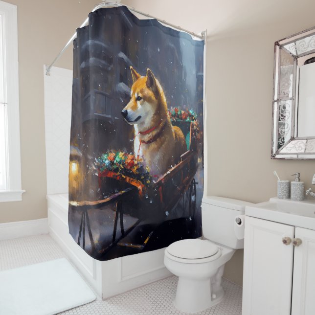 Shiba Inu Christmas Festive Season  Shower Curtain (In Situ)