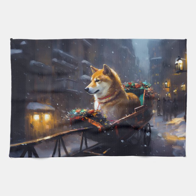 Shiba Inu Christmas Festive Season  Tea Towel (Horizontal)