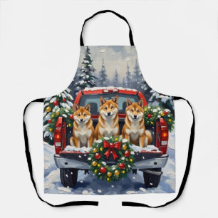 Shiba Inu Christmas Red Truck Holiday Apron