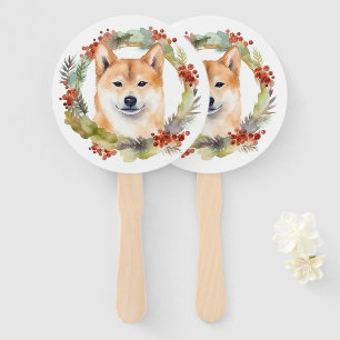Shiba Inu Christmas Wreath Festive Pup Hand Fan