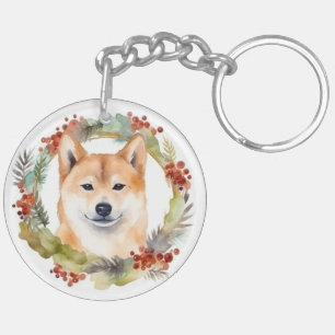 Shiba Inu Christmas Wreath Festive Pup Key Ring