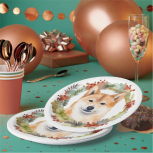 Shiba Inu Christmas Wreath Festive Pup Paper Plate