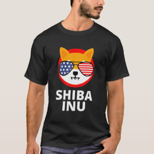 Shiba Inu Coin US American Flag Sunglasses Crypto T-Shirt