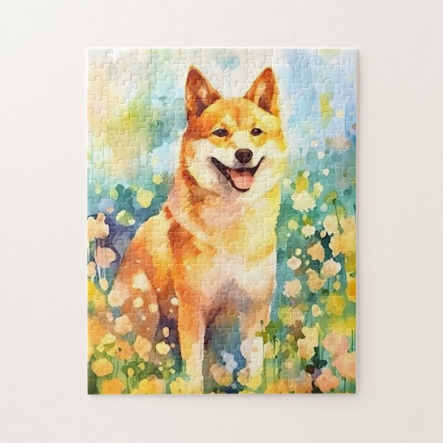 Shiba Inu colourful watercolor artwork Jigsaw Puzzle (Vertical)
