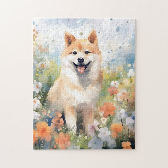 Shiba Inu colourful watercolor artwork Jigsaw Puzzle (Vertical)