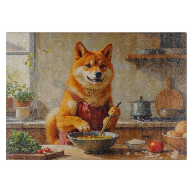 Shiba Inu Cooking in Kitchen Cutting Board (Front)