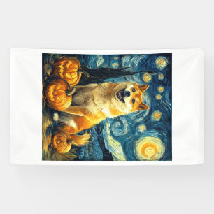 Shiba Inu Cute Dog Halloween Jack O Lantern Pumpki Banner