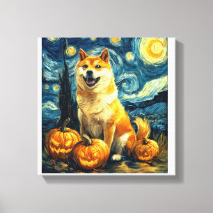 Shiba Inu Cute Dog Halloween Jack O Lantern Pumpki Canvas Print