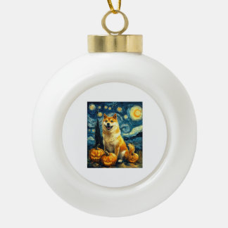 Shiba Inu Cute Dog Halloween Jack O Lantern Pumpki Ceramic Ball Christmas Ornament