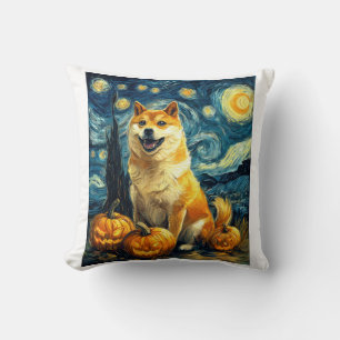 Shiba Inu Cute Dog Halloween Jack O Lantern Pumpki Cushion