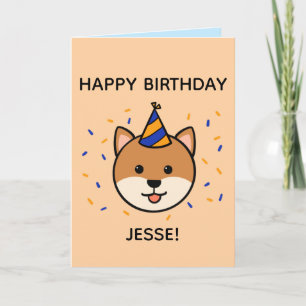 Shiba Inu Dog Blue & Orange Birthday Folded Card