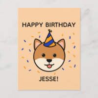 Shiba Inu Dog | Blue & Orange Birthday Greeting