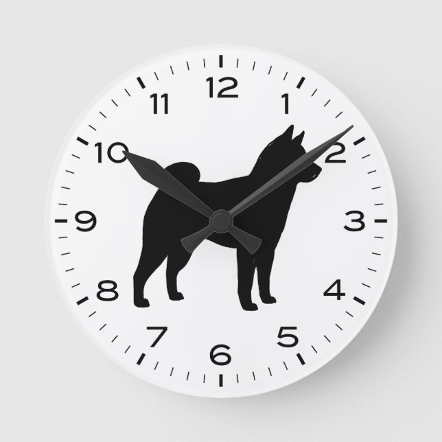 Shiba Inu Dog Breed Silhouette Round Clock (Front)