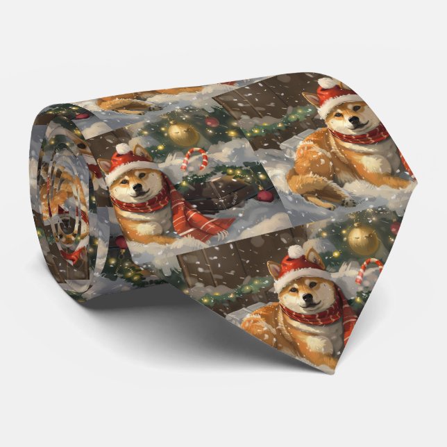 Shiba Inu Dog Christmas Festive Tie (Rolled)
