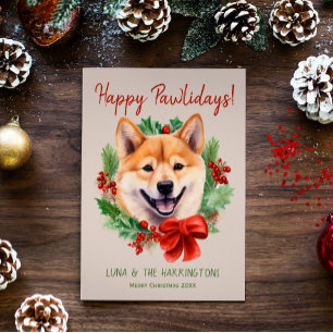 Shiba Inu Dog Christmas Happy Pawlidays Howlidays Holiday Card