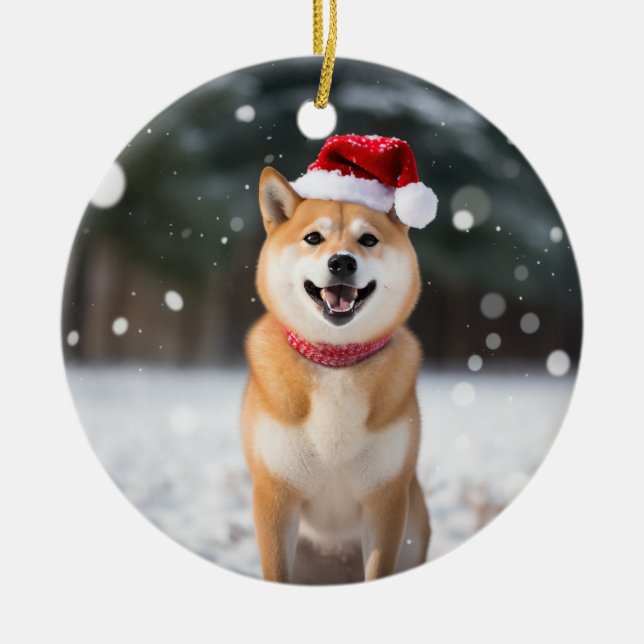 Shiba Inu Dog Christmas Keepsake Ceramic Tree Decoration (Front)