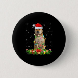 Shiba Inu Dog Christmas Lights Funny Santa Hat Xma 6 Cm Round Badge