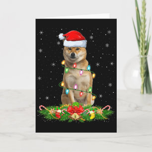 Shiba Inu Dog Christmas Lights Funny Santa Hat Xma Card