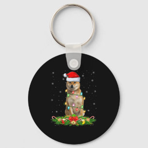 Shiba Inu Dog Christmas Lights Funny Santa Hat Xma Key Ring