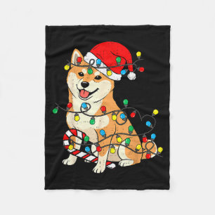 Shiba Inu Dog Christmas Lights Santa Xmas Pet Dog  Fleece Blanket