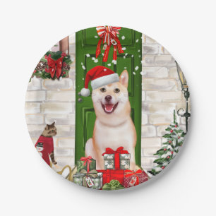 Shiba Inu Dog Christmas Paper Plate