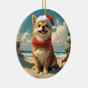 Shiba Inu Dog Christmas Vintage Beach Ceramic Tree Decoration