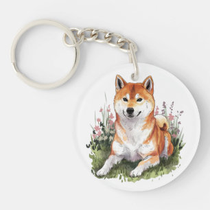 Shiba Inu Dog Colorful Keychain Watercolor Art