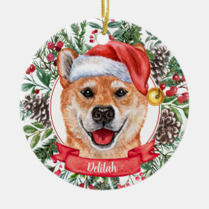 Shiba Inu Dog Custom Santa Hat Christmas Ornament