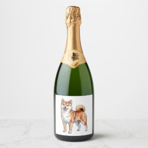 Shiba Inu Dog - Cute and Happy Sparkling Wine Label