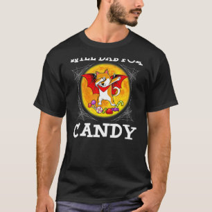 Shiba Inu Dog Dabbing Moon Bat Will Dad For Candy  T-Shirt