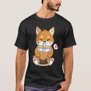Shiba Inu Dog Drinking Boba Bubble Tea T-Shirt