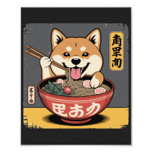 Shiba Inu Dog Eating Ramen  Photo Print