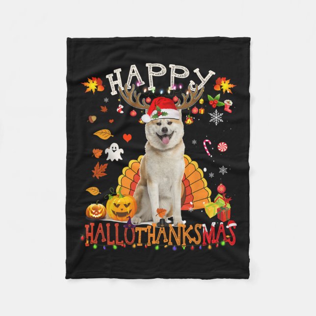 Shiba Inu Dog Halloween Christmas Dog Happy Hallot Fleece Blanket (Front)