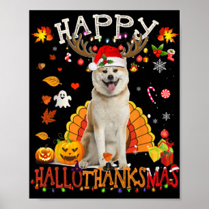 Shiba Inu Dog Halloween Christmas Dog Happy Hallot Poster